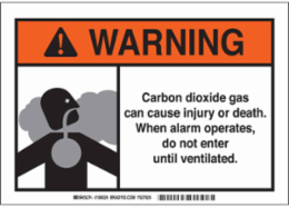 WARNING Carbon Dioxide Gas Can Cause Injury Or Death. When Alarm Operates, Do Not Enter Until Ventilated. Sign, 7" H x 10" W x 0.1" D