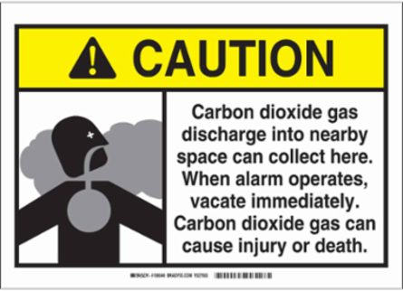 CAUTION Carbon Dioxide Gas Discharge Sign, 7 Inch x 10 Inch, Polystyrene
