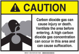 CAUTION Carbon Dioxide Gas Sign, 10 Inch x 14 Inch x 0.035 Inch, Rigid Aluminum