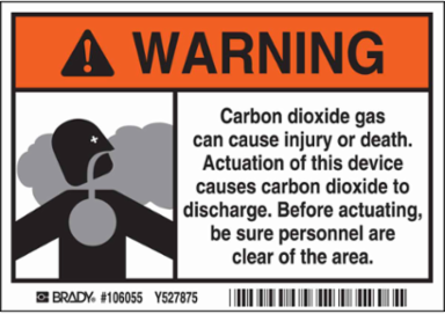 WARNING Carbon Dioxide Gas Can Cause Injury Or Death... Sign, 3.5" H x 5" W x 0.006" D, Polyester