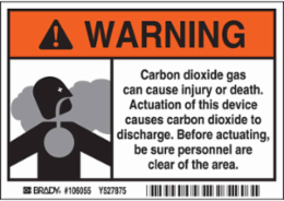 WARNING Carbon Dioxide Gas Can Cause Injury Or Death... Sign, 3.5" H x 5" W x 0.006" D, Polyester