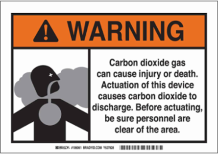 WARNING Carbon Dioxide Gas Can Cause Injury Or Death... Sign, 7" H x 10" W x 0.1" D, Fiberglass