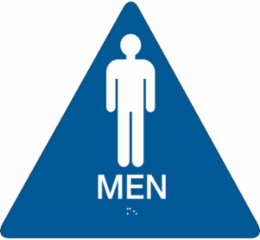 Men Sign, 10" H x 11" W, Plastic, White on Blue