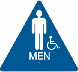 Men w/Wheelchair Pictogram Sign, 10" H x 11" W, Plastic, White on Blue