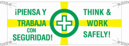 Bilingual Safety Awareness Banner, 4 ft H x 10 ft W, Heavy-Duty Polyethylene