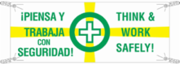 Bilingual Safety Awareness Banner, 4 ft H x 10 ft W, Heavy-Duty Polyethylene