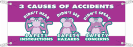 General Safety Banner, 4 ft H x 10 ft W, Vinyl, Green/Purple on White