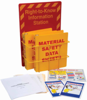 Safety Information Center with Wall Mount, Text Only, Yellow on Red, Includes Binders