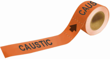 CAUSTIC Pipe Marker, 1 Inch H x 8 Inch W, Fits Pipes 1.5 to 2 Inch Diameter, Roll of 25