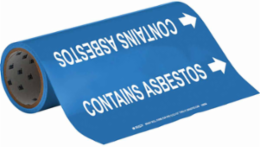 CONTAINS ASBESTOS Pipe Marker, 30' H x 12" W, Roll of 30', Fits Pipes, 2.5" Dia. Thru 6" Dia.
