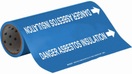 DANGER ASBESTOS INSULATION Pipe Marker, 30' H x 12" W, Roll of 30', Fits Pipes 2.5" Dia. Thru 6" Dia.