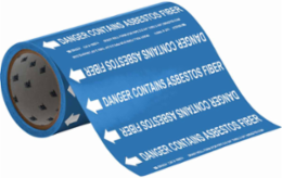 Pipe Marker: DANGER CONTAINS ASBESTOS FIBER, 30' H x 8" W, Roll of 30', Fits Pipes 2" Dia. or Smaller