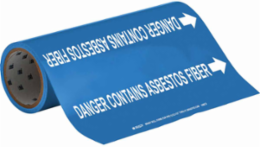 Pipe Marker: DANGER CONTAINS ASBESTOS FIBER, 30' H x 12" W, Roll of 30', Fits Pipes 2.5" Dia. Thru 6" Dia.