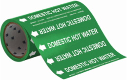 Domestic Hot Water Pipe Marker, 30' H x 8" W, Roll of 30', Fits Pipes 2" Dia. or Smaller