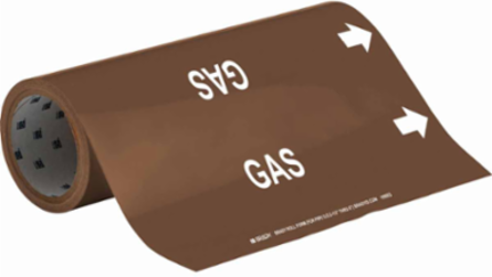 GAS Pipe Marker, 30' H x 12" W, Roll of 30', Fits Pipes, 2.5" Dia. Thru 6" Dia.