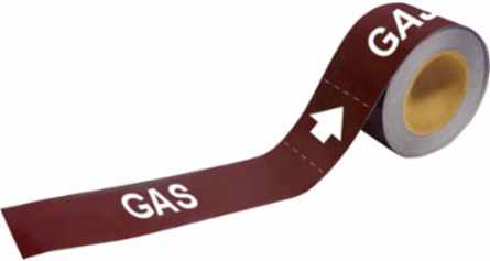 GAS Pipe Marker, 2" H x 12" W, Roll of 25 Each, Fits Pipes 2.5" Dia. Thru 6" Dia.