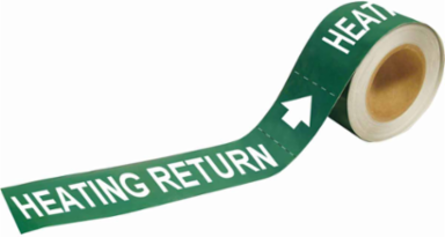 HEATING RETURN Pipe Marker, 1" H x 8" W, Roll of 25 Each, Fits Pipes 1.5" Dia. Thru 2" Dia.