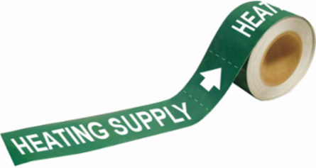 HEATING SUPPLY Pipe Marker, 2" H x 12" W, Roll of 25 Each, Fits Pipes 2.5" Dia. Thru 6" Dia.