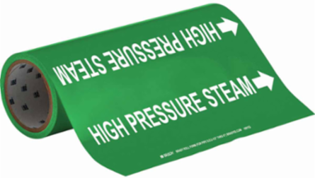 High Pressure Steam Pipe Marker, 30' H x 12" W, Roll of 30', Fits Pipes 2.5" Dia. Thru 6" Dia.