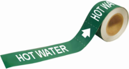 Hot Water Pipe Marker, 1" H x 8" W, Roll of 25 Each, Fits Pipes 1.5" Dia. Thru 2" Dia.