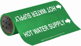 Hot Water Supply Pipe Marker, 30' H x 12" W, Roll of 30', Fits Pipes, 2.5" Dia. Thru 6" Dia.