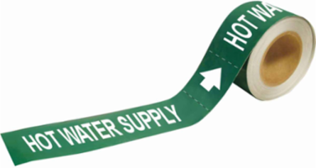 Hot Water Supply Pipe Marker, 2" H x 12" W, Roll of 25 Each, Fits Pipes 2.5" Dia. Thru 6" Dia.