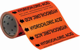 HYDROCHLORIC ACID Pipe Marker, 30' H x 8" W, Roll of 30', Fits Pipes 2" Dia. or Smaller