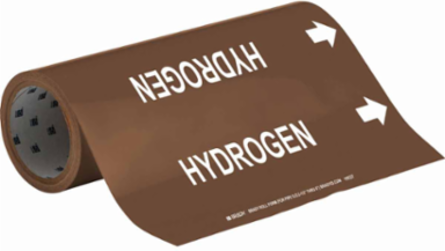 HYDROGEN Pipe Marker, 30' H x 12" W, Roll of 30', Fits Pipes, 2.5" Dia. Thru 6" Dia.