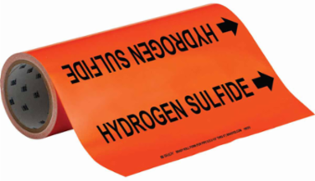 HYDROGEN SULFIDE Pipe Marker, 30' H x 12" W, Roll of 30', Fits Pipes 2.5" Dia. Thru 6" Dia.