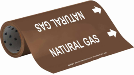 NATURAL GAS Pipe Marker, 30' H x 12" W, Roll of 30', Fits Pipes, 2.5" Dia. Thru 6" Dia.