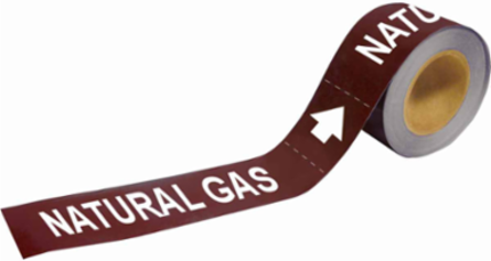 NATURAL GAS Pipe Marker, 2" H x 12" W, Roll of 25 Each, Fits Pipes 2.5" Dia. Thru 6" Dia.