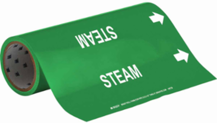 Steam Pipe Marker, 30' H x 12" W, Roll of 30', Fits Pipes, 2.5" Dia. Thru 6" Dia.