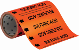 SULFURIC ACID Pipe Marker, 30' H x 8" W, Roll of 30', Fits Pipes 2" Dia. or Smaller
