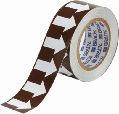 Directional Flow Arrow Tape for Pipe Marking - Roll Form, Vinyl, White on Brown, 2" x 30 Yd