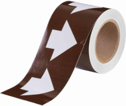Directional Flow Arrow Tape for Pipe Marking - Roll Form, Vinyl, White on Brown, 4" x 30 Yd
