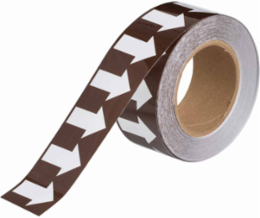 Pipe Marker Tape with Arrows, Polyester, White on Brown, 2" x 30 Yds