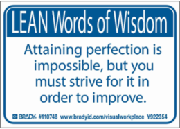 LEAN Words of Wisdom ATTAINING PERFECTION IS IMPOSSIBLE, BUT YOU MUST STRIVE FOR IT IN… Labels, 3.5" H x 5" W x 0.006" D, Blue on White