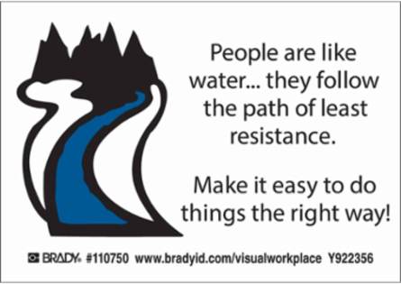 PEOPLE ARE LIKE WATER.. THEY FOLLOW THE PATH OF LEAST RESISTANCE. MAKE IT EASY TO DO THINGS… Labels, 3.5" H x 5" W x 0.006" D, Black/Blue on White