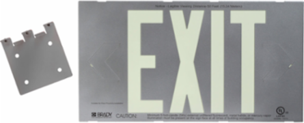 BradyGlo Exit Sign, 8.25 Inch H x 15.25 Inch W, Glow on Silver, Photoluminescent