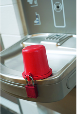 Plug Valve Lockouts 4 in H x 4.71 in Dia, Red Polypropylene