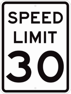 Speed Limit 30 Sign, 24" H x 18" W x 0.090" D, Aluminum