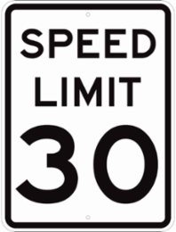 Speed Limit 30 Sign, 24" H x 18" W x 0.090" D, Aluminum