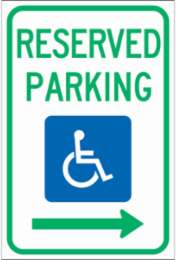 Reserved Parking Sign, 18" H x 12" W x .035" D, Aluminum, Arrow Direction Right