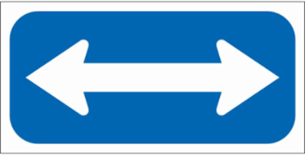 White On Blue Double Arrow Sign, 6" H x 12" W x 0.090" D, White on Blue