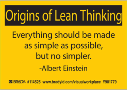 Origins of Lean Thinking, 3.5"H x 5"W, Black on Yellow, 10/Pack Sign