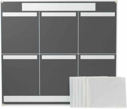 Gray 6-Panel Lean Communication Board, 34.25" H x 37.25" W, White on Gray, Polystyrene