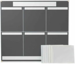 Gray 6-Panel Lean Communication Board, 34.25" H x 37.25" W, White on Gray, Polystyrene