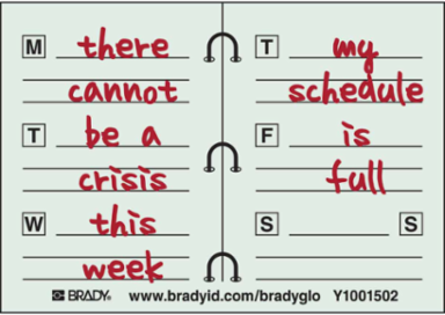 THERE CANNOT BE A CRISIS THIS WEEK MY SCHEDULE IS FULL Sign, 3.5" H x 5" W, Pack of 10 Labels