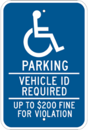 Parking Vehicle ID Required Up To $200 Fine For VI Sign, 18 " H x 12 " W x 0.090 " D