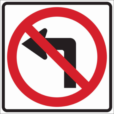 No Left Turn Sign, 24" H x 24" W x 0.090" D, Aluminum